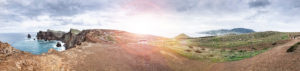 Europe, Portugal, Madeira, Machico County, Canical, Ponta de Sao Lourenco, easternmost tip of Madeira, panoramic view, sun reflection Europe, Portugal, Madeira, Machico County, Canical, Ponta de Sao Lourenco, easternmost tip of Madeira, panoramic view, sun reflection